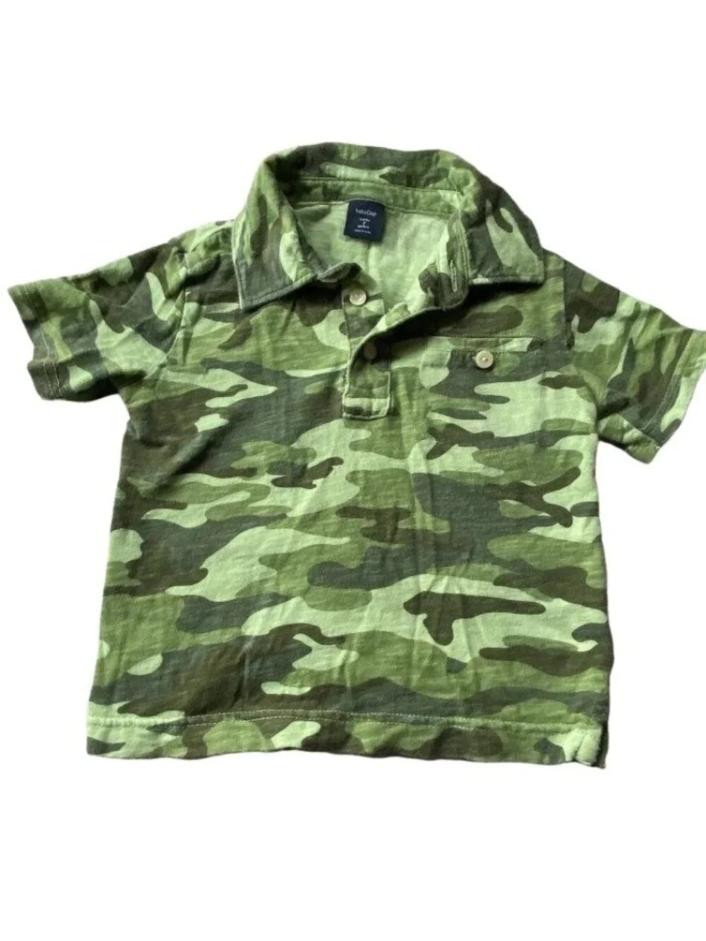 Baby Gap Camouflage Short Sleeve Collared Shirt-Green-Size 2-GUC